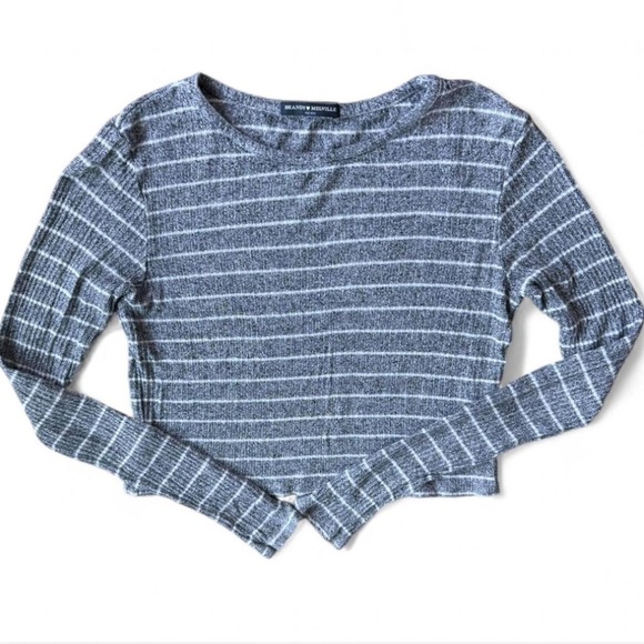 Brandy Melville Tops - Brandy Melville Gray White Striped Cotton Long Sleeve Top Size OS